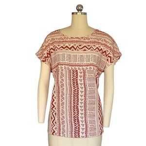 Emery Rose Women's L Red Geometric Batwing Sleeve Blouse Casual Top